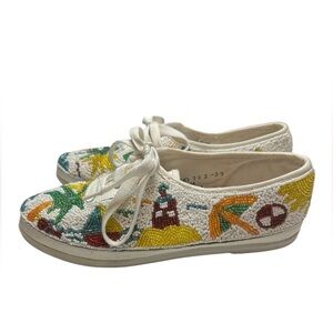 Vintage Colorwerks Colorful Beaded Lace Up‎ Sneakers Shoes Size 8